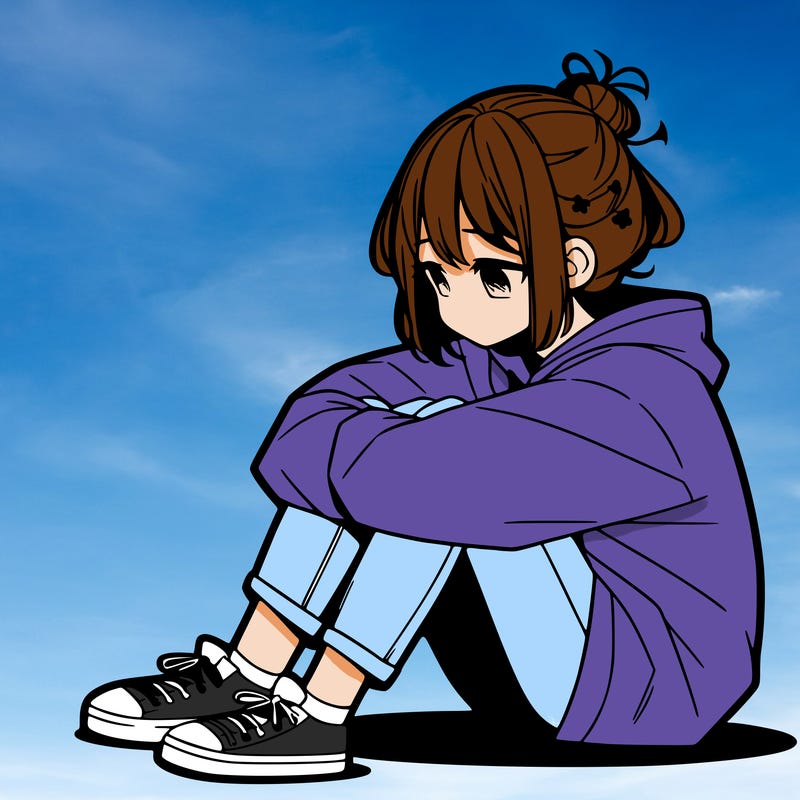 sad anime girl sitting alone