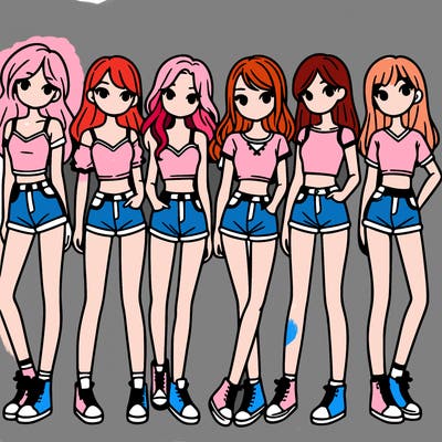 a group of girls wearing crop tops and shorts