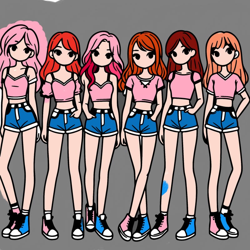 a group of girls wearing crop tops and shorts