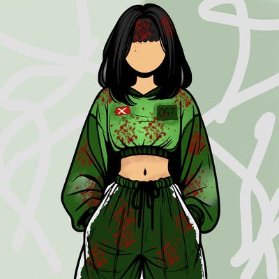 realistic girl faceless with baggy pants and a crop top