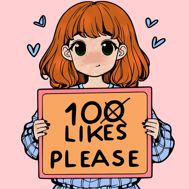 a girl holding a sign saying 100 likes please