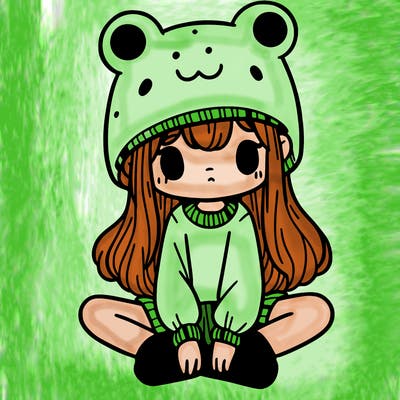a girl wearing a frog hat and some frog socks