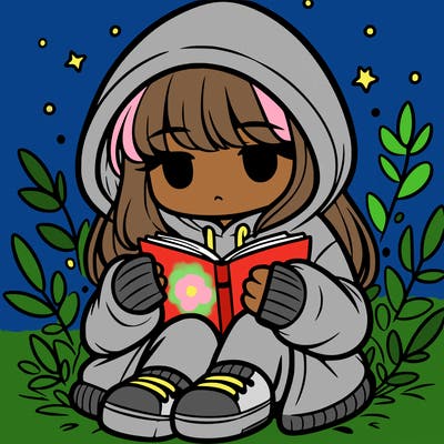 girl in oversized hoodie reading a book
