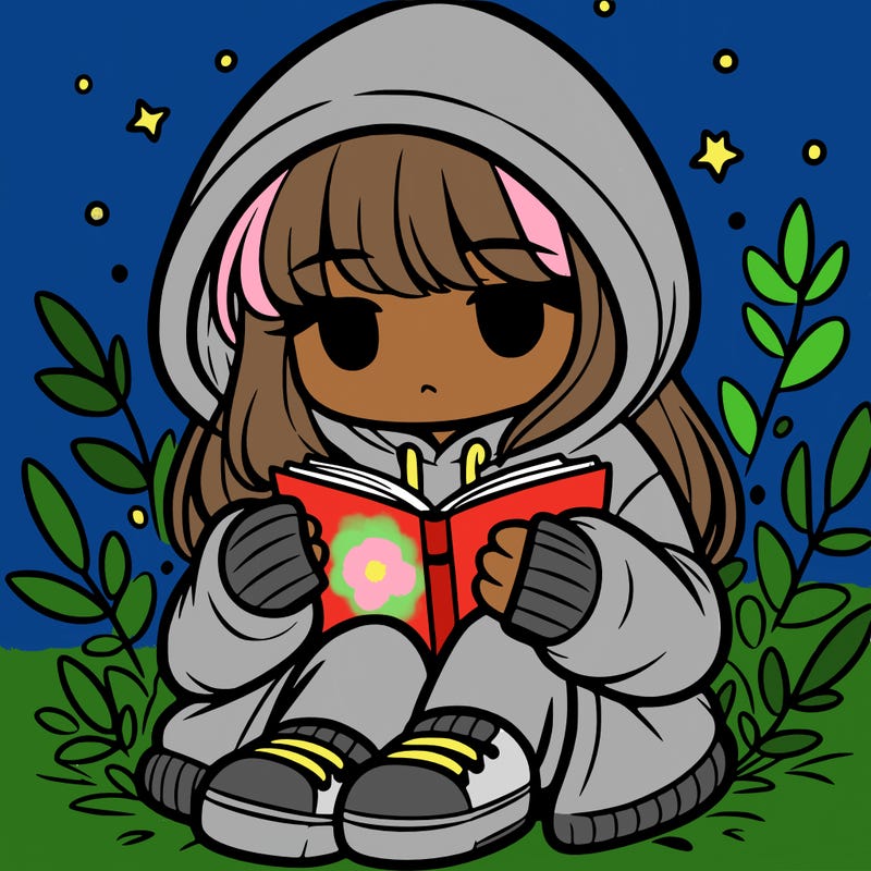 girl in oversized hoodie reading a book
