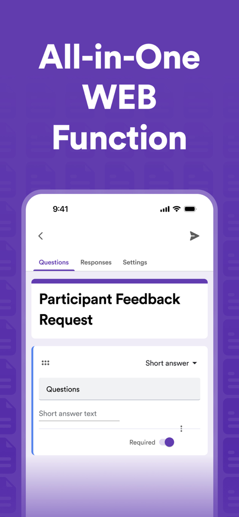 Form Editor for Google Forms - Interfaz de la aplicación móvil para editar una solicitud de comentarios de participantes de Google Forms en un iPhone