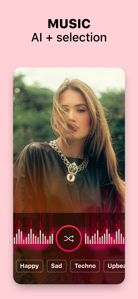 ReelMaker - Video Templates - Interface of ReelMaker showing AI music selection and genre filters for video templates