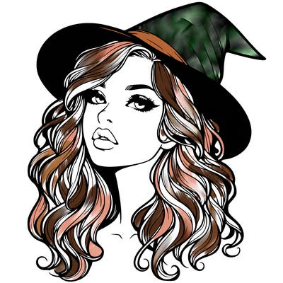 realistic witch girl with wavy hair and lips
