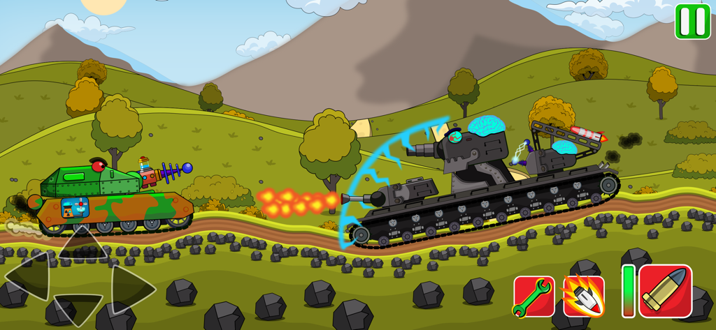 TankCraft - War Tank Battles - 2D-Panzerschlacht-Gameplay in TankCraft, das benutzerdefinierte Panzer und Spezialfähigkeiten zeigt