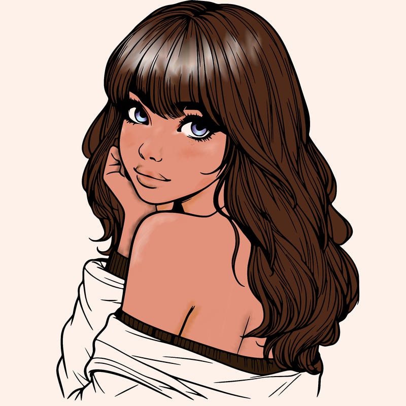 realistic girl with bangs looking over her shoulder