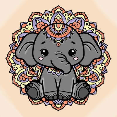 cute baby elephant animal mandala