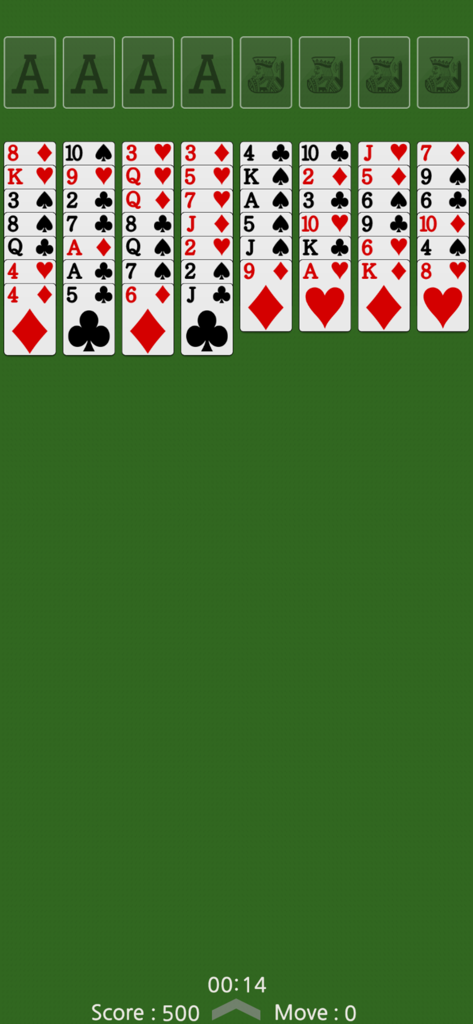 Classic FreeCell solitaire game layout on a green background