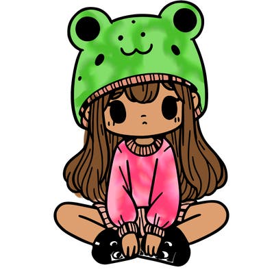 a girl wearing a frog hat and some frog socks