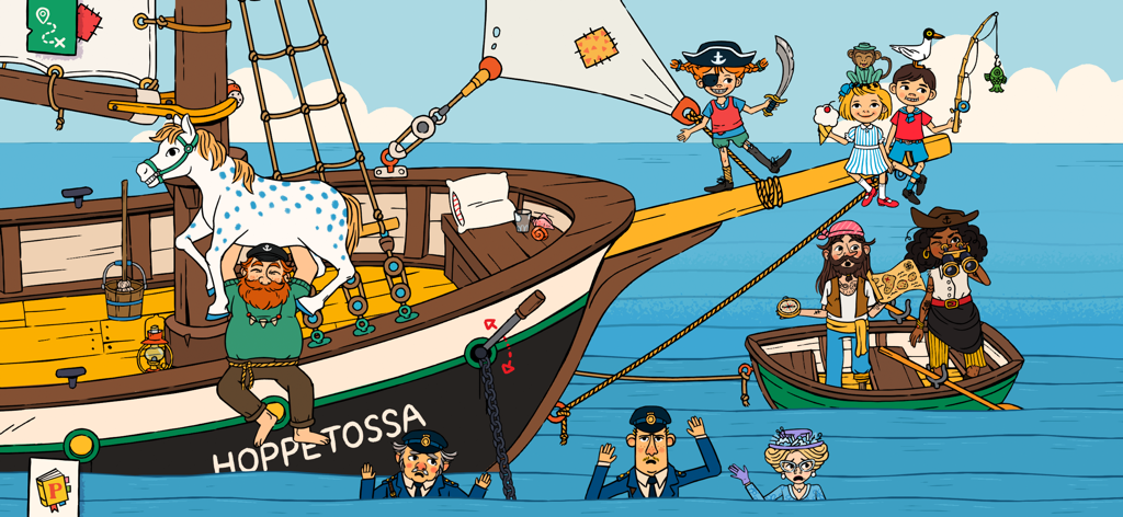 World of Pippi Longstocking - Pippi Longstocking on the ship Hoppetossa with her spotted horse and pirate friends