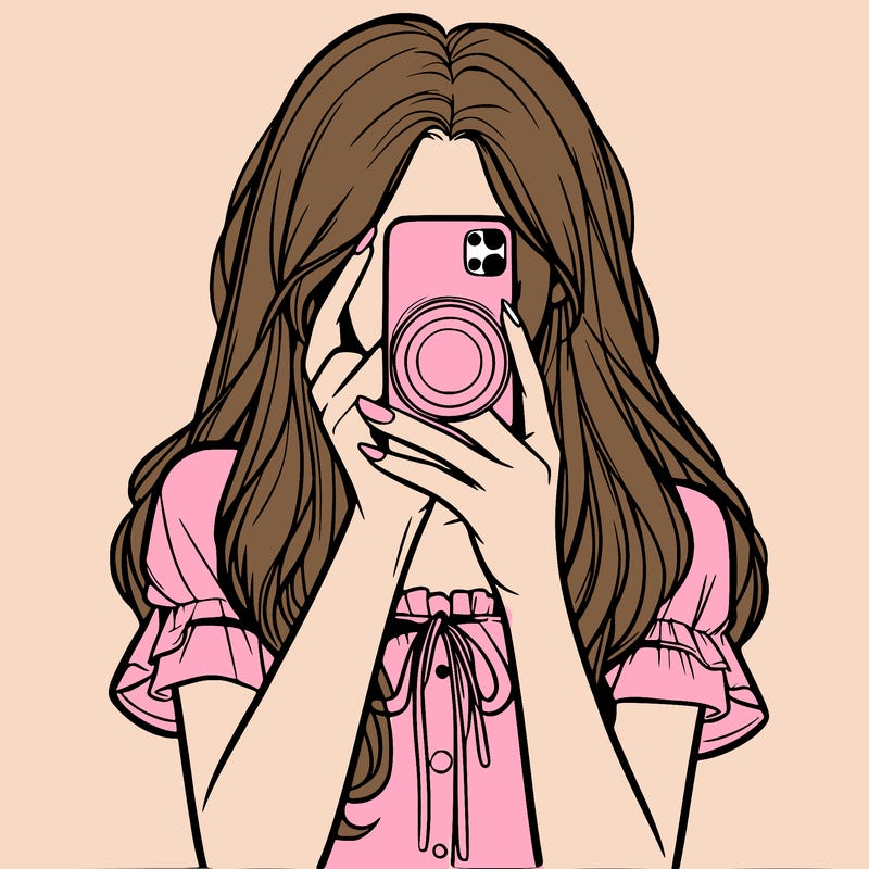 a realistic girl holding her phone taking pictures