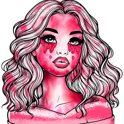 realistic girl with wavy hair and lips