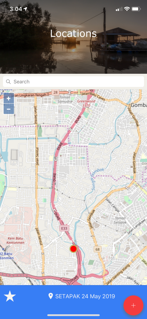 myCuaca - Map interface of the myCuaca app displaying a specific location in Malaysia