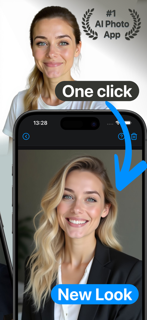 AI Headshot Generator Pro - Comparación de un selfie casual transformado en un retrato profesional de negocios con un solo clic usando la aplicación IA.