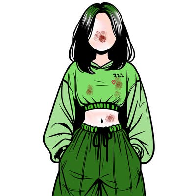 realistic girl faceless with baggy pants and a crop top