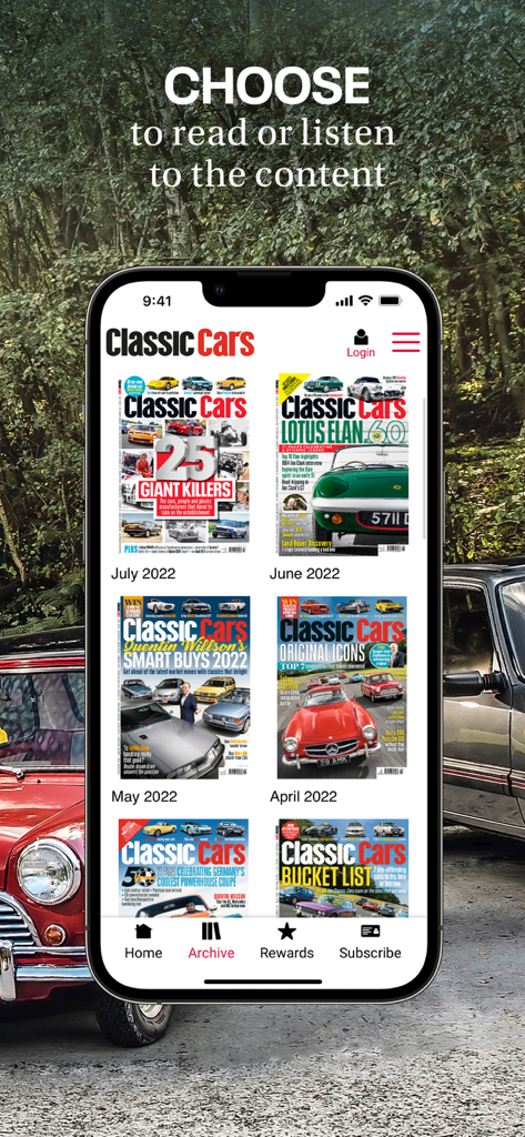 Classic Cars: Driving history - Smartphone displaying an archive of Classic Cars magazine back issues