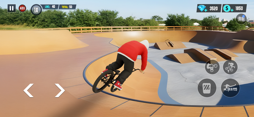 BMX Playground - 경사로와 트레일이 있는 햇볕이 잘 드는 야외 스케이트 파크를 BMX 자전거로 질주하는 캐릭터