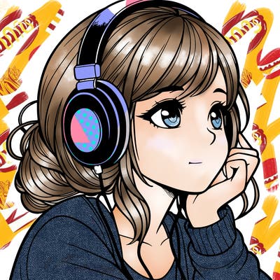 a realistic girl listening to music