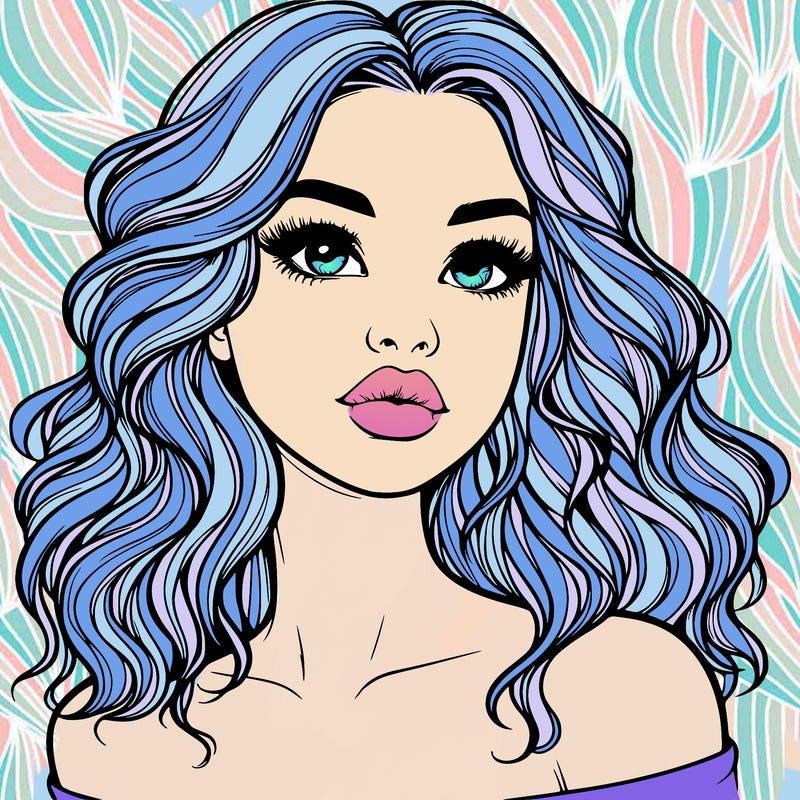 realistic girl with wavy hair and lips