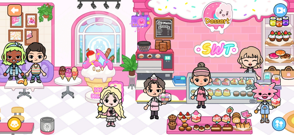 Mia World - Cute characters in a pink dessert shop and bakery in Mia World