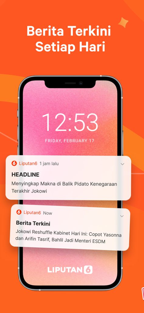 Liputan6.com - Berita Terkini - Smartphone displaying push notifications for latest Indonesian news from Liputan6