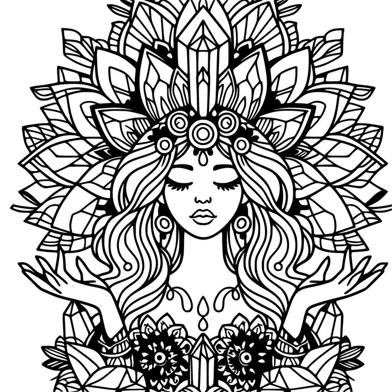 complex woman mandala flower and crystal crown