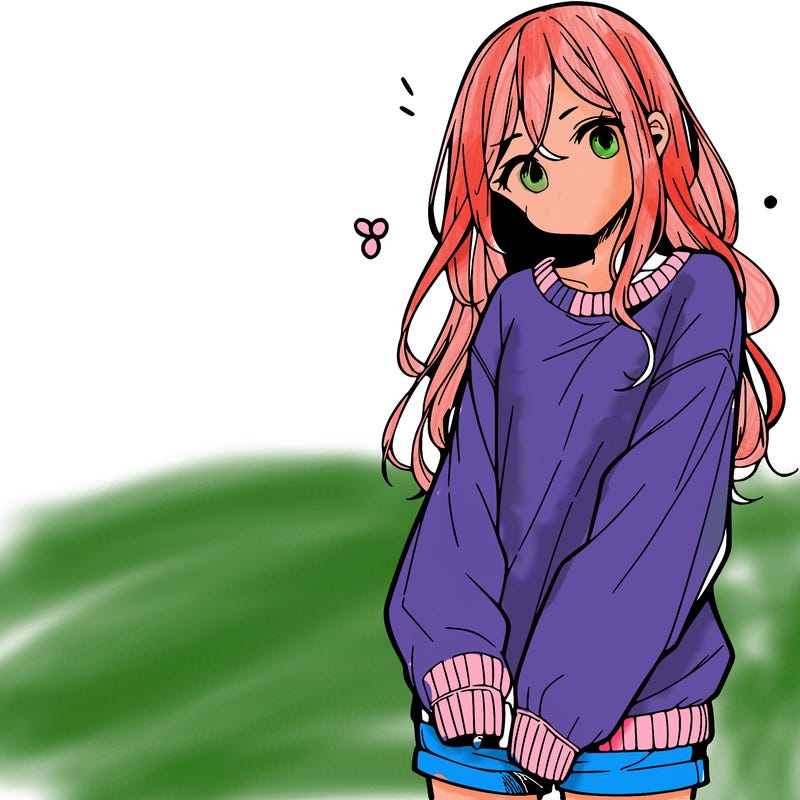 manga teen girl  in a sweater and baggy pants
