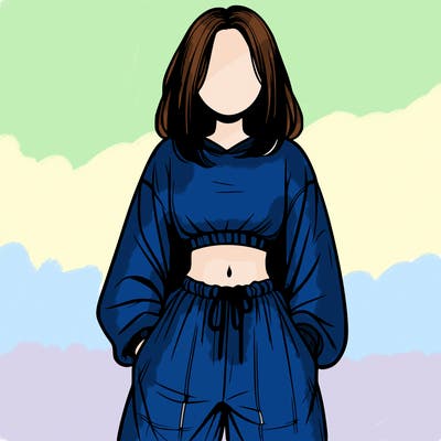 realistic girl faceless with baggy pants and a crop top