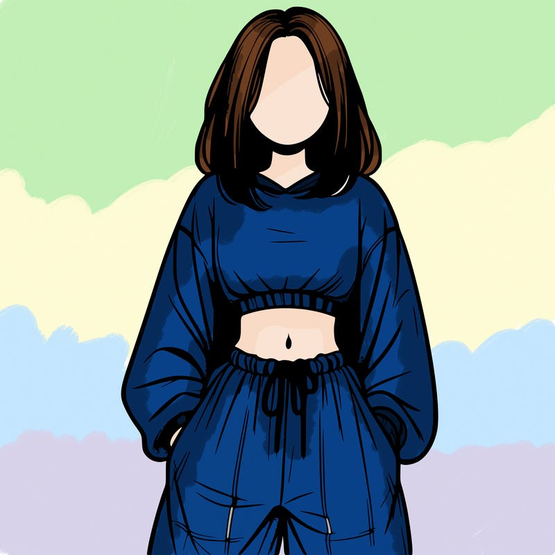realistic girl faceless with baggy pants and a crop top