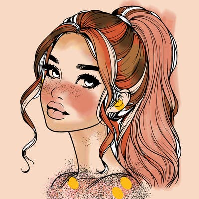 realistic girl with a ponytail on her hair and lips