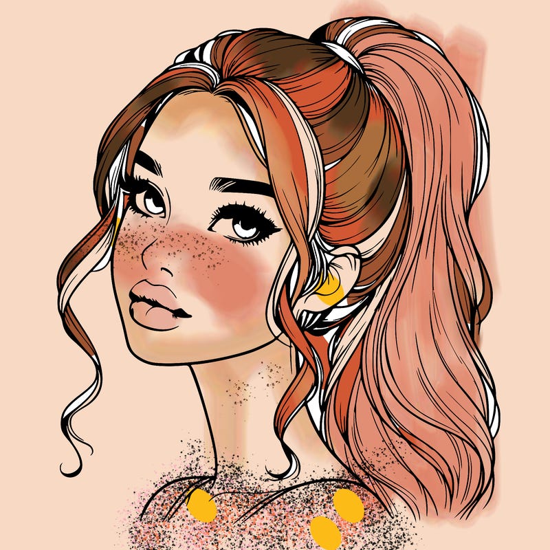 realistic girl with a ponytail on her hair and lips