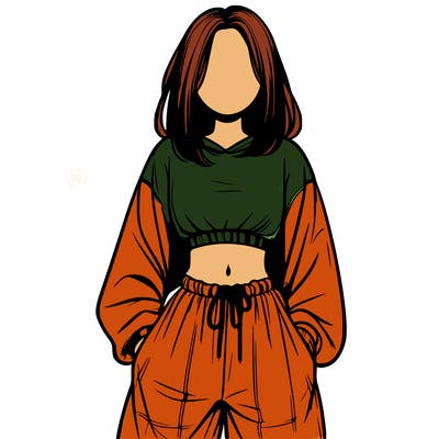 realistic girl faceless with baggy pants and a crop top