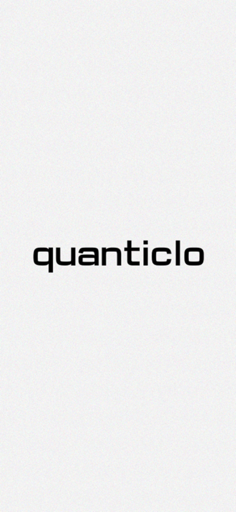 Logo de la app Quanticlo sobre un fondo gris minimalista