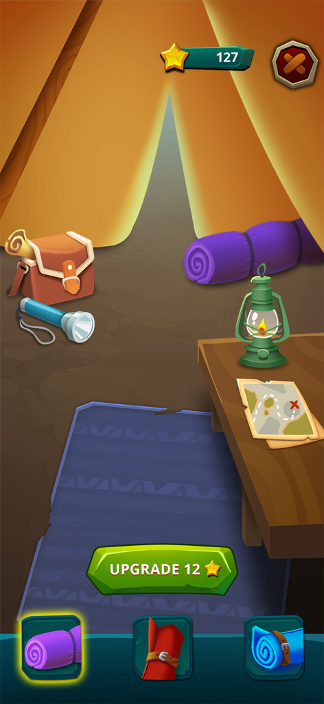 Decorazione della tenda da campeggio e menu di potenziamento nel gioco Bubble Shooter