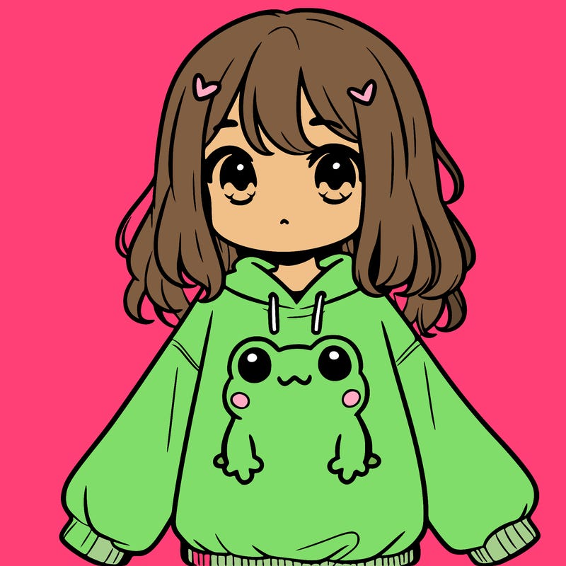 girl wearing frogging sweatshirt