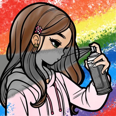 a realistic girl spray painting