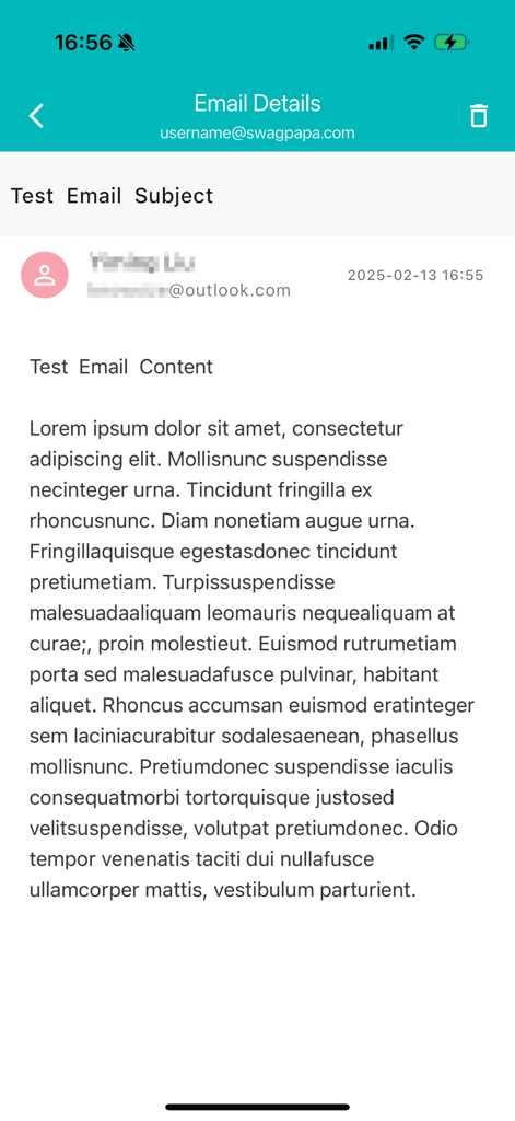 A screenshot showing the content of a received email within the MailTicking temporary mail app