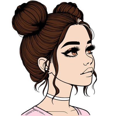 realistic girl with buns on the top of her head