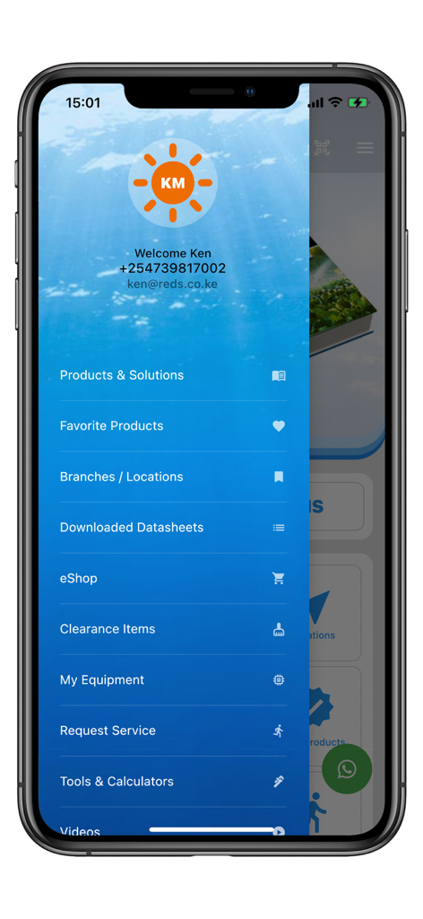 The sidebar navigation menu of the D&S FLO mobile app showing engineering tools and product sections