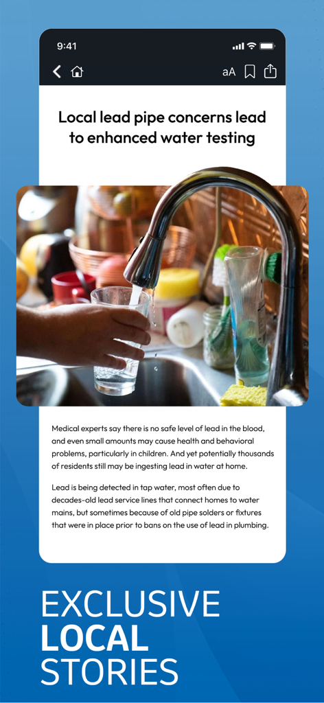 QCTimes - Screenshot of a local news article about water testing on the QCTimes app