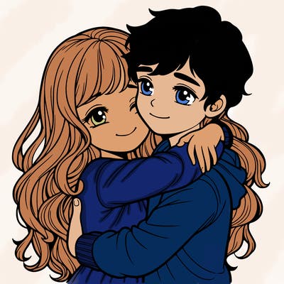 realistic girl and boy hugging