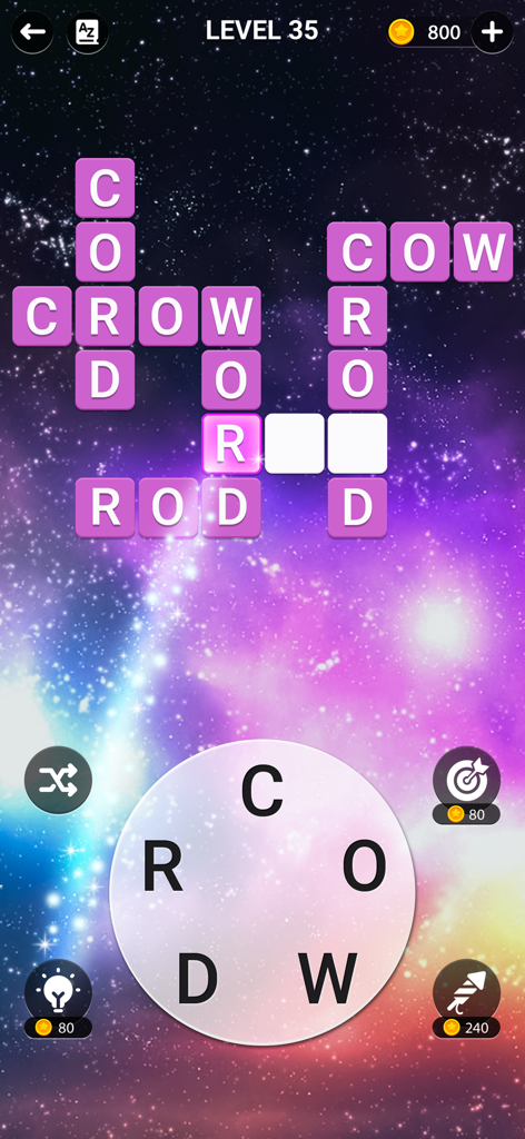 Holyscapes - Bible Word Game - Holyscapes Bible word game crossword puzzle level with a colorful galaxy background