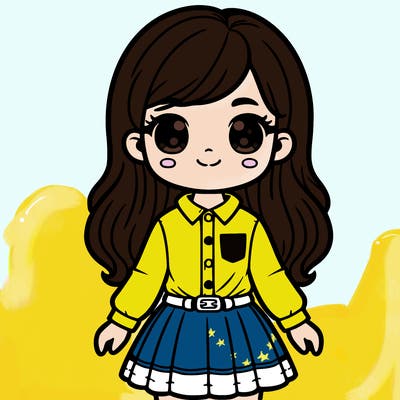 girl with buttoned shirt and skirt