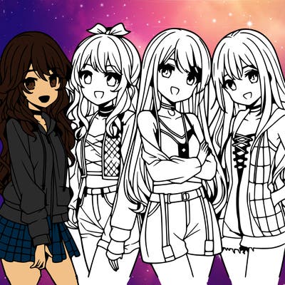 anime woman friends group