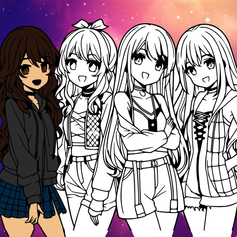 anime woman friends group