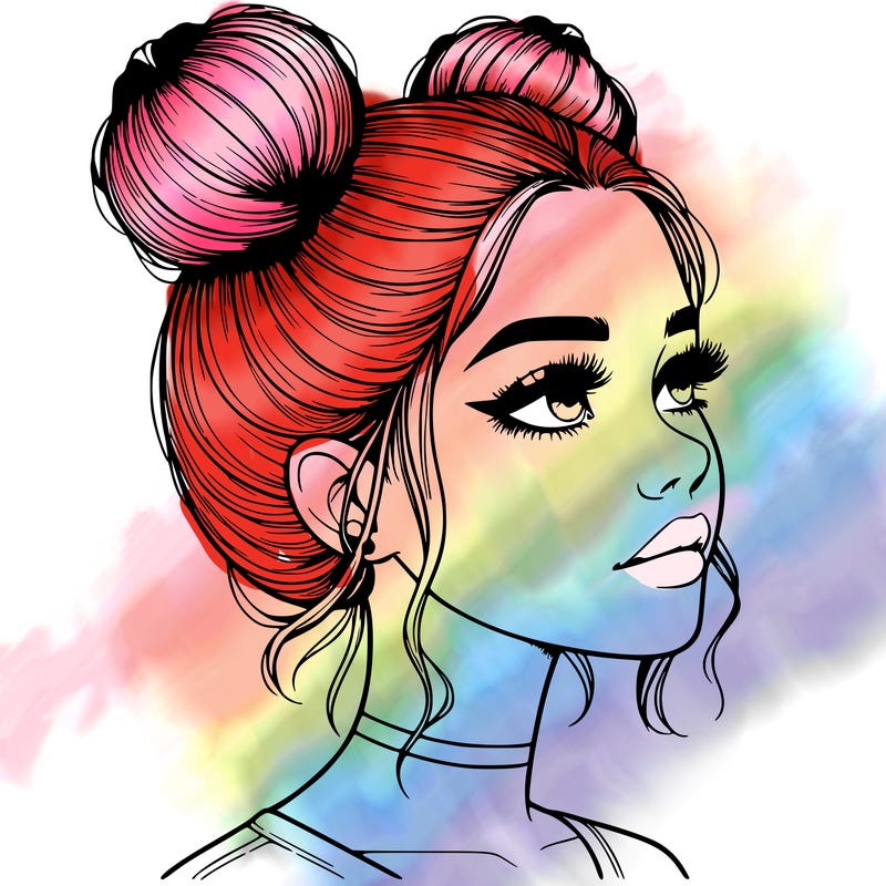 realistic girl with buns on the top of her head