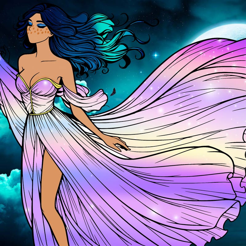 realistic woman in dress flowing the the wind